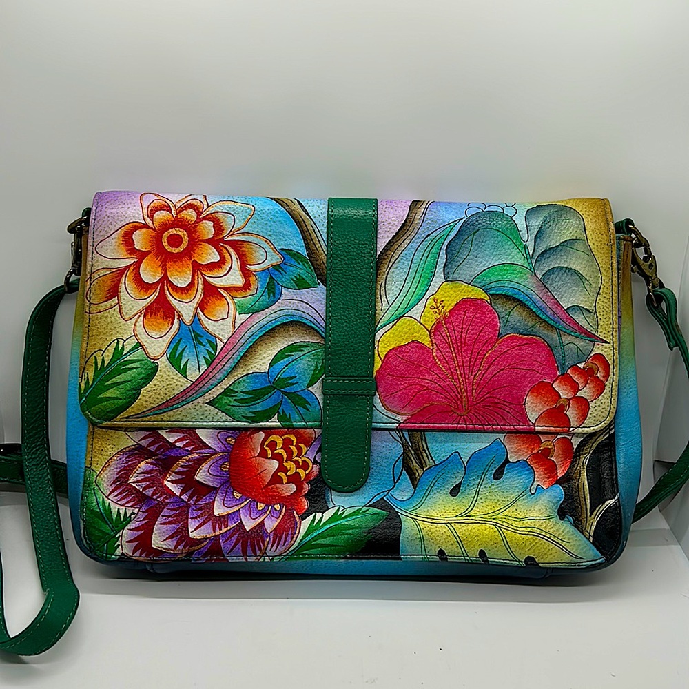 Anuschka Anna Vividly Colorful Hand Painted Floral Shoulder Bag Purse 🌺🌺 - Picture 1 of 7